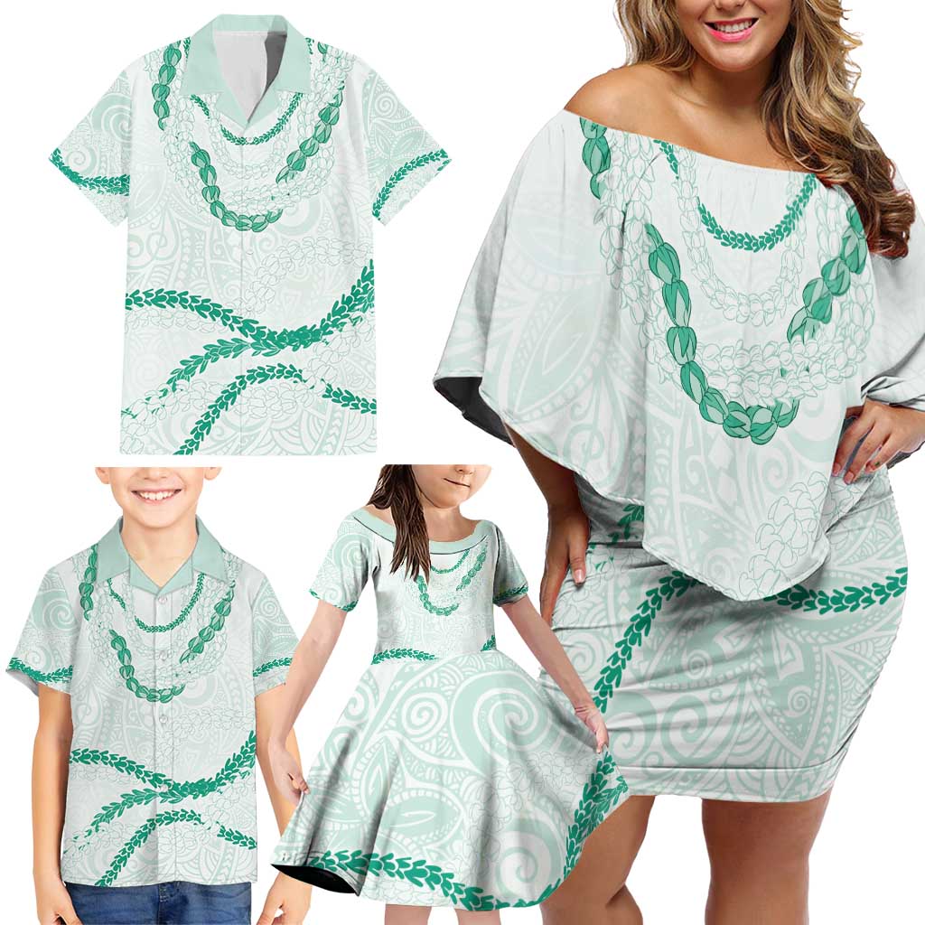 Aloha Lei Mikioi Family Matching Off Shoulder Short Dress and Hawaiian Shirt Sage Green Polynesian Tribal Tatau Pattern LT9 - Polynesian Pride