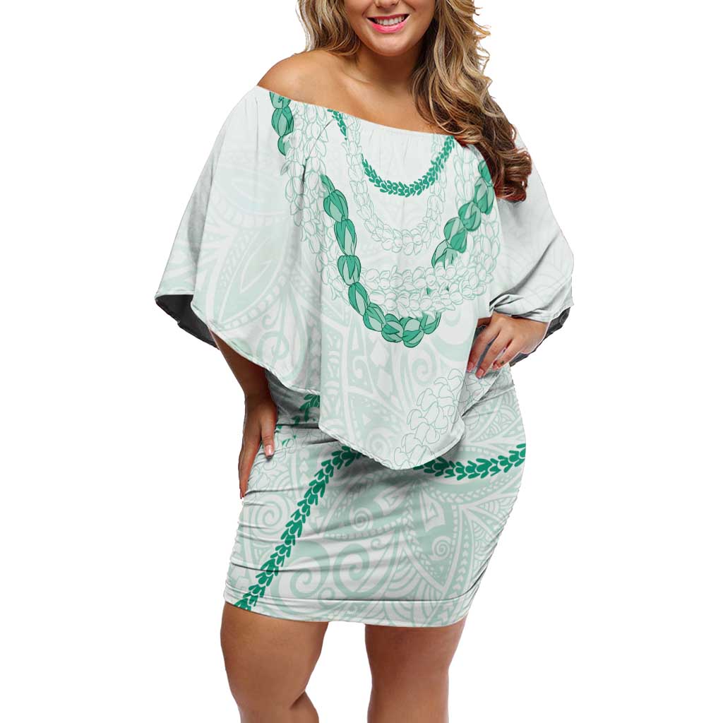 Aloha Lei Mikioi Family Matching Off Shoulder Short Dress and Hawaiian Shirt Sage Green Polynesian Tribal Tatau Pattern LT9 Mom's Dress Green - Polynesian Pride