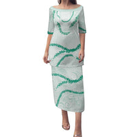 Aloha Lei Mikioi Family Matching Puletasi and Hawaiian Shirt Sage Green Polynesian Tribal Tatau Pattern LT9 Mom's Dress Green - Polynesian Pride