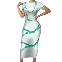 Aloha Lei Mikioi Family Matching Short Sleeve Bodycon Dress and Hawaiian Shirt Sage Green Polynesian Tribal Tatau Pattern LT9 Mom's Dress Green - Polynesian Pride