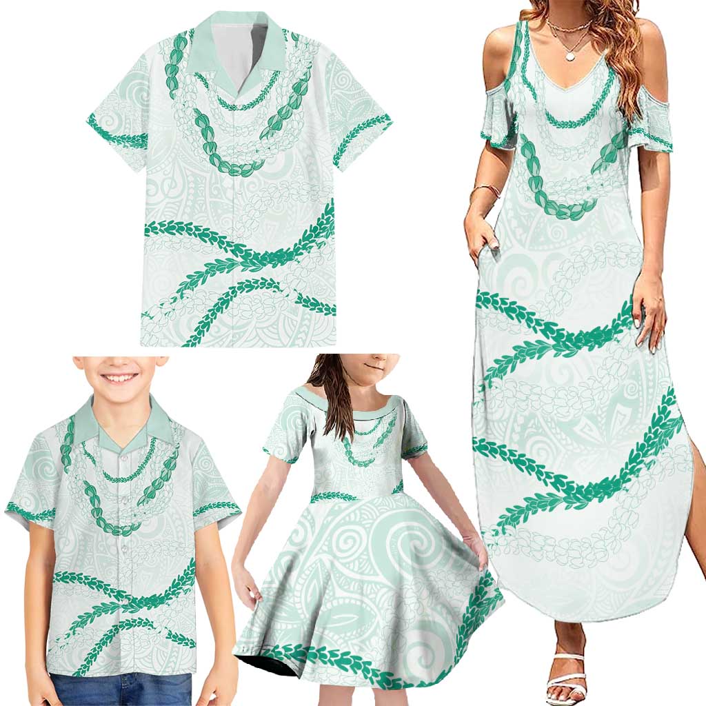 Aloha Lei Mikioi Family Matching Summer Maxi Dress and Hawaiian Shirt Sage Green Polynesian Tribal Tatau Pattern LT9 - Polynesian Pride