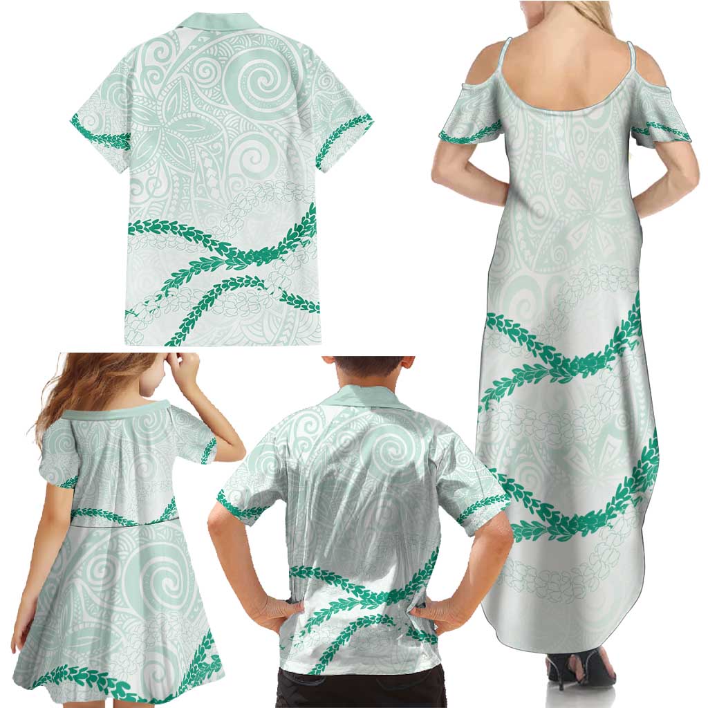 Aloha Lei Mikioi Family Matching Summer Maxi Dress and Hawaiian Shirt Sage Green Polynesian Tribal Tatau Pattern LT9 - Polynesian Pride