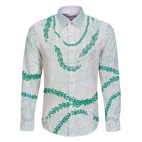 Aloha Lei Mikioi Family Matching Summer Maxi Dress and Hawaiian Shirt Sage Green Polynesian Tribal Tatau Pattern LT9 Dad's Shirt - Long Sleeve Green - Polynesian Pride
