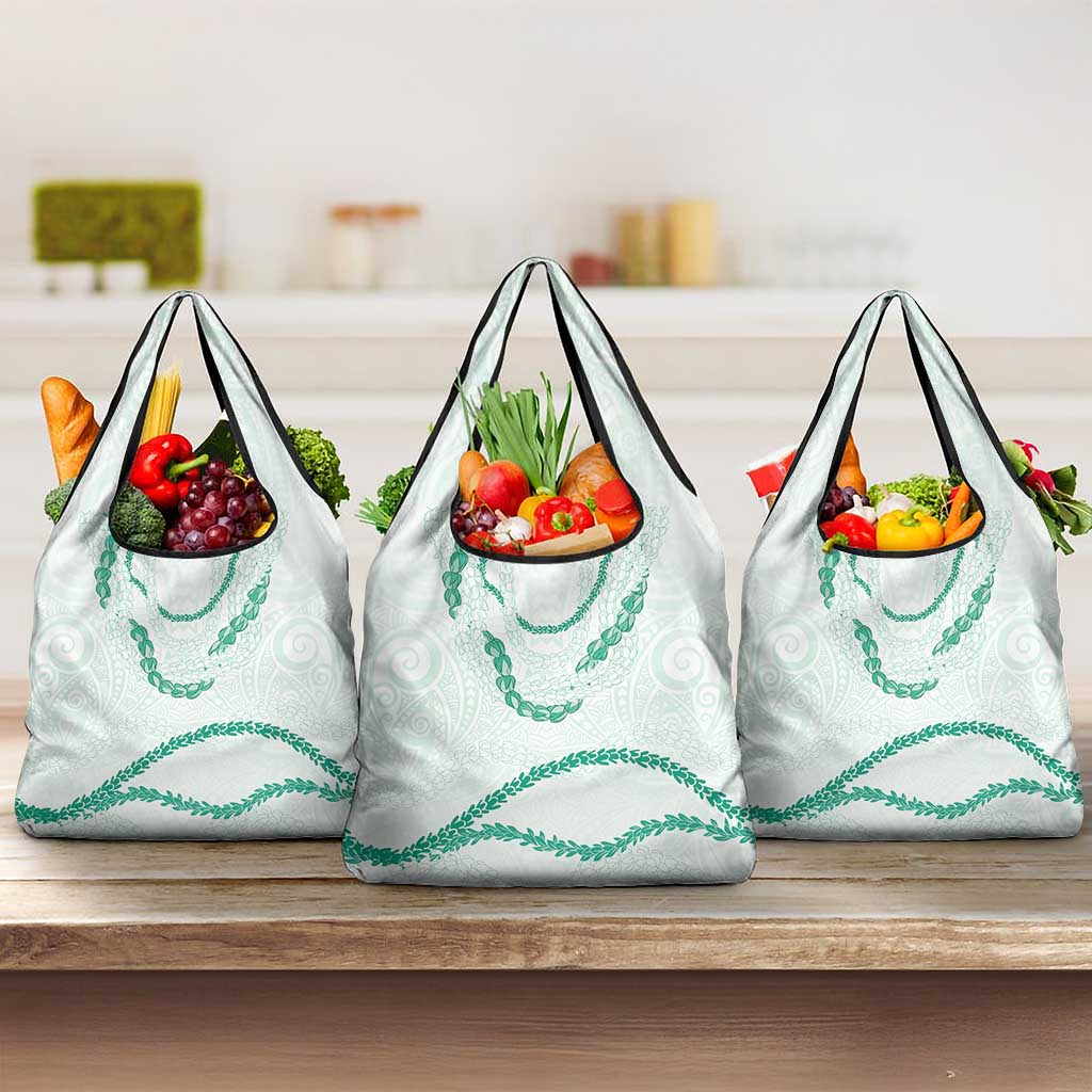 Aloha Lei Mikioi Grocery Bag Sage Green Polynesian Tribal Tatau Pattern