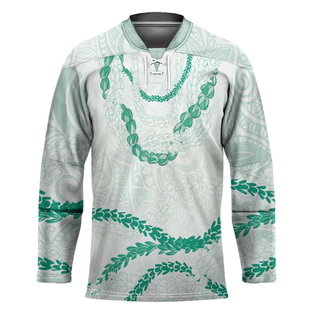 Aloha Lei Mikioi Hockey Jersey Sage Green Polynesian Tribal Tatau Pattern - Polynesian Pride