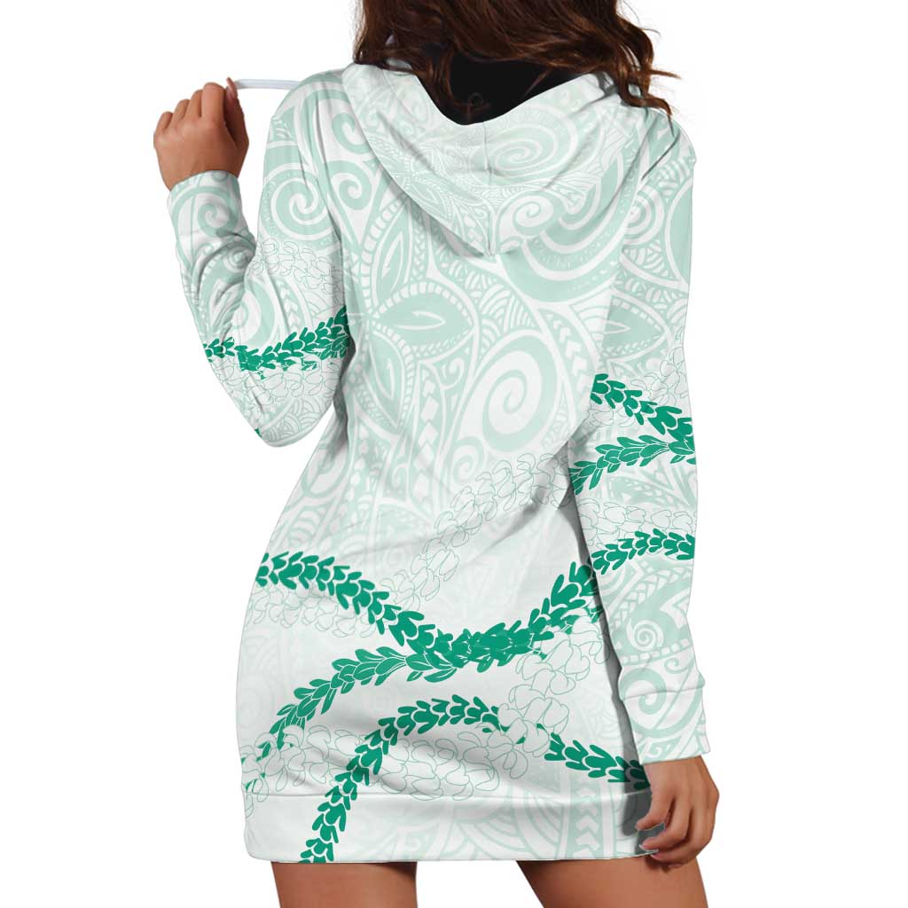 Aloha Lei Mikioi Hoodie Dress Sage Green Polynesian Tribal Tatau Pattern