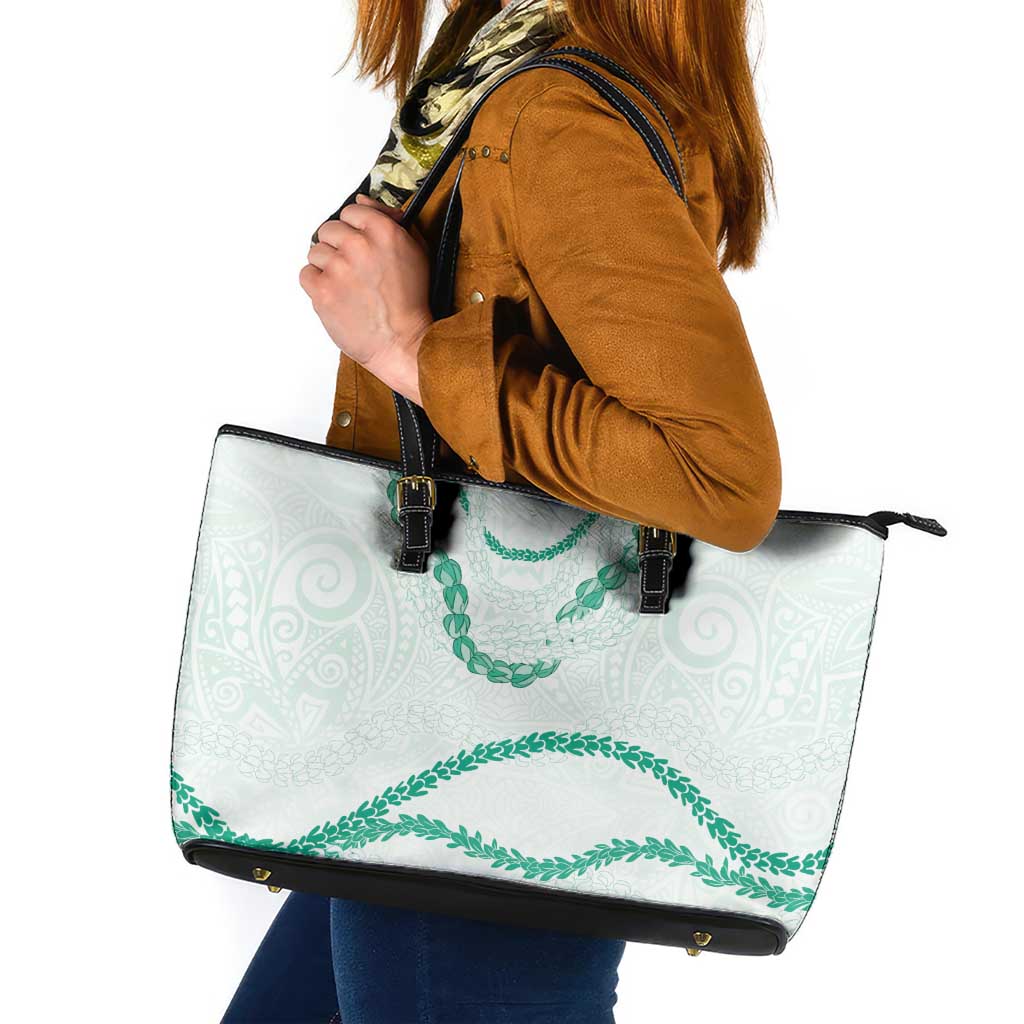 Aloha Lei Mikioi Leather Tote Bag Sage Green Polynesian Tribal Tatau Pattern