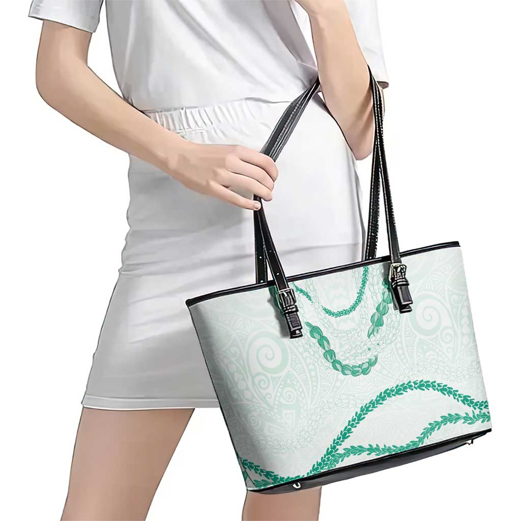 Aloha Lei Mikioi Leather Tote Bag Sage Green Polynesian Tribal Tatau Pattern