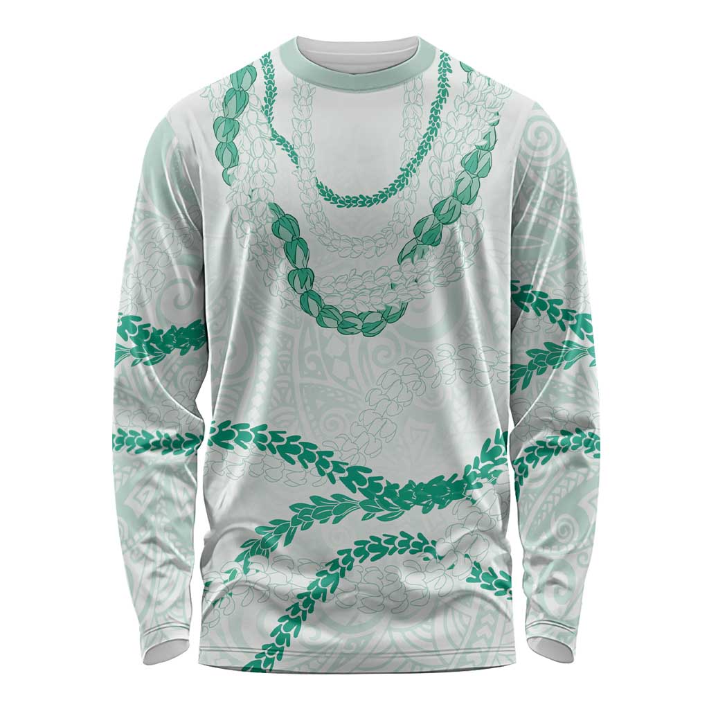 Aloha Lei Mikioi Long Sleeve Shirt Sage Green Polynesian Tribal Tatau Pattern