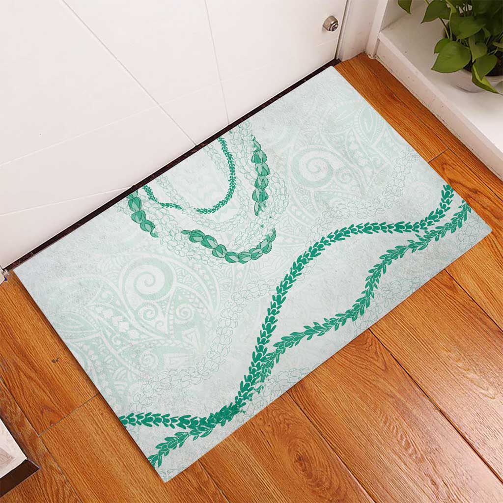 Aloha Lei Mikioi Rubber Doormat Sage Green Polynesian Tribal Tatau Pattern