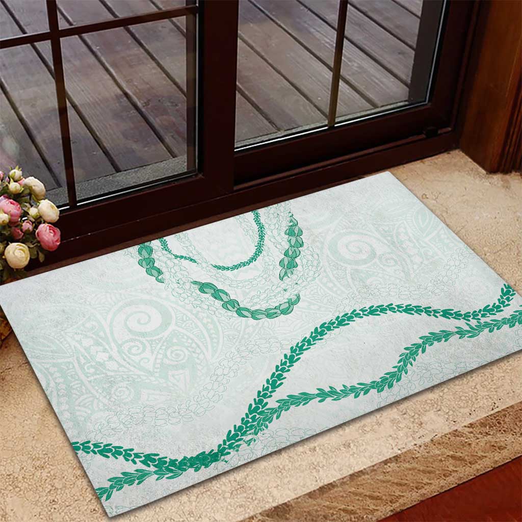 Aloha Lei Mikioi Rubber Doormat Sage Green Polynesian Tribal Tatau Pattern
