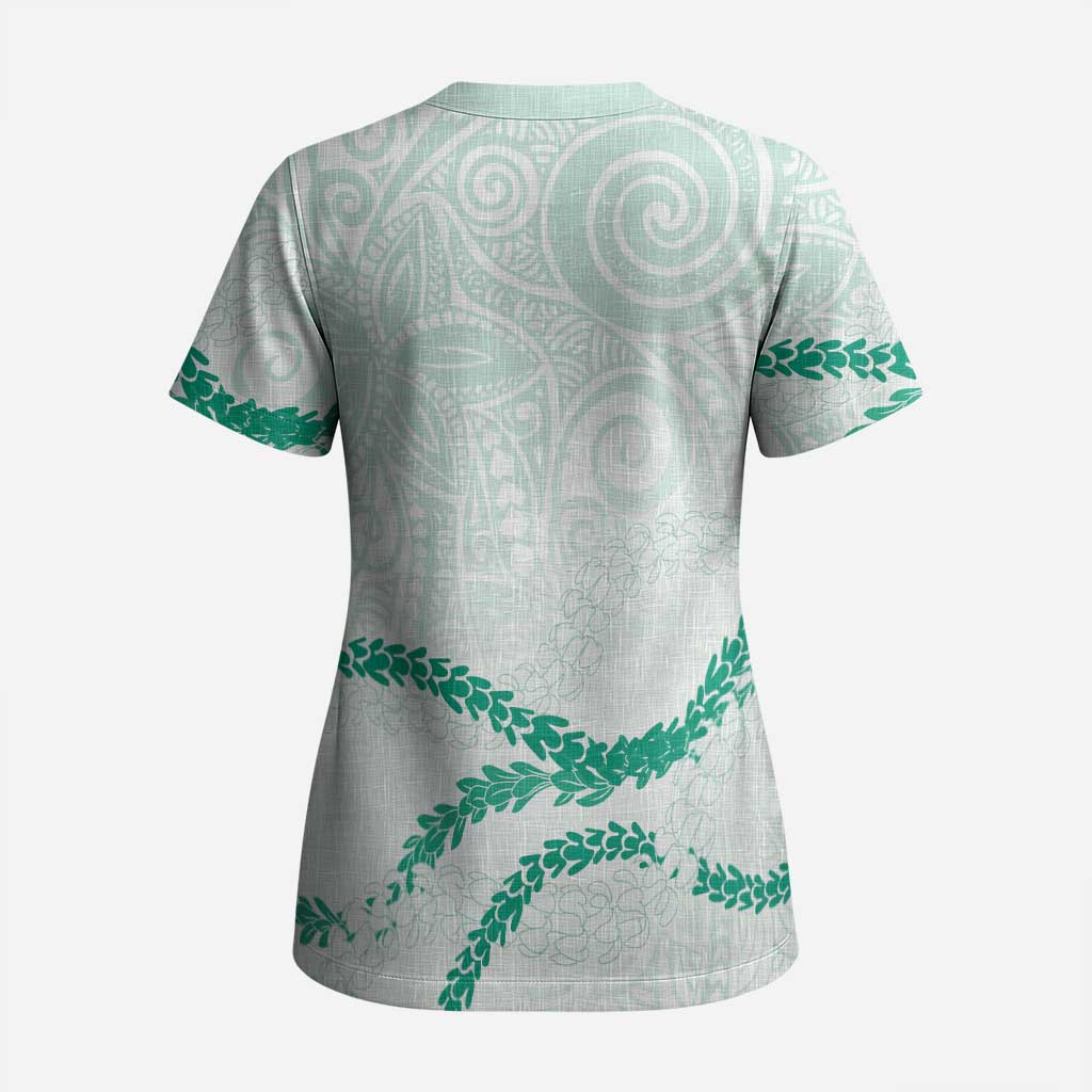 Aloha Lei Mikioi Scrub Top Sage Green Polynesian Tribal Tatau Pattern LT9 - Polynesian Pride