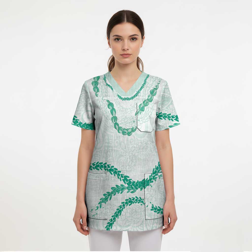 Aloha Lei Mikioi Scrub Top Sage Green Polynesian Tribal Tatau Pattern LT9 - Polynesian Pride