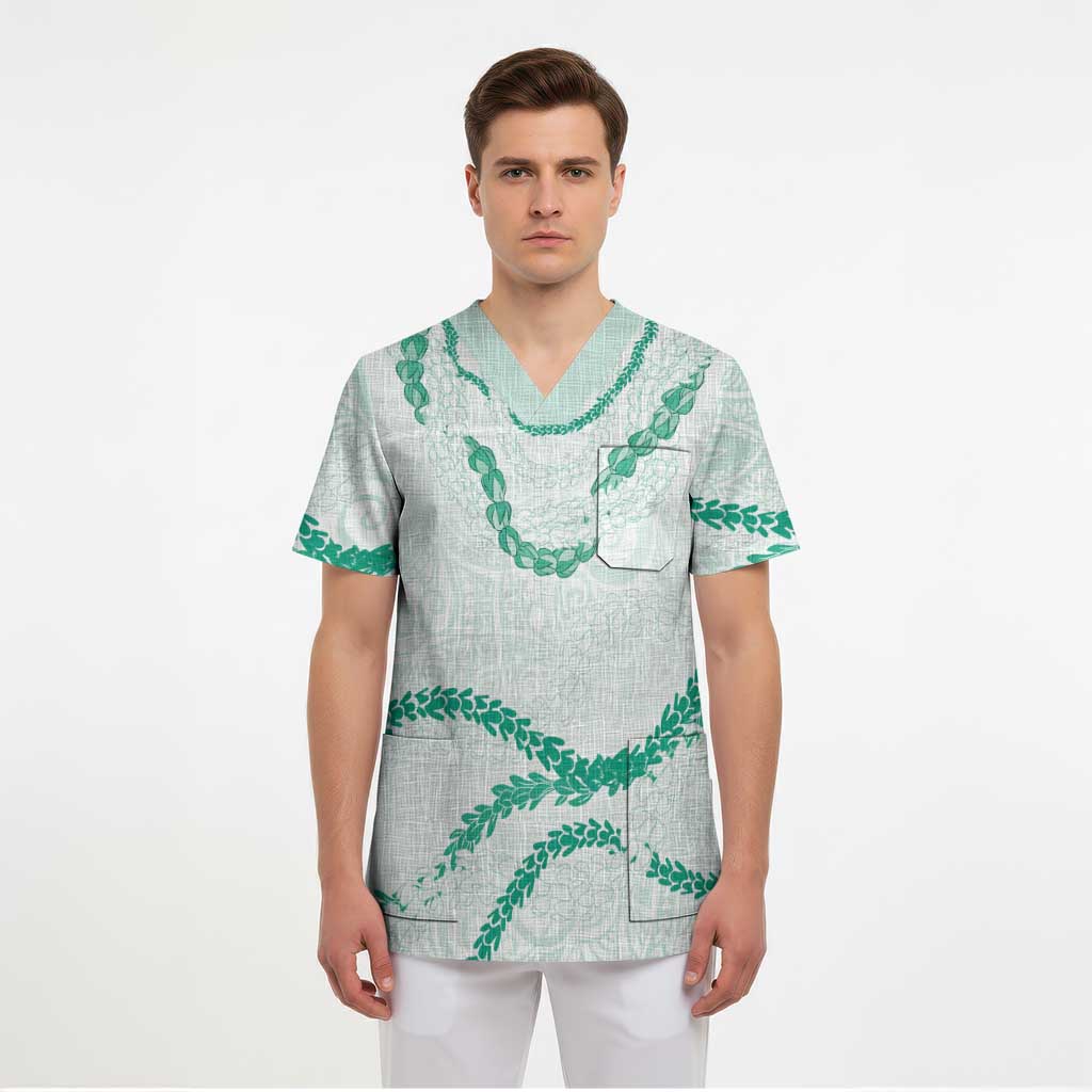 Aloha Lei Mikioi Scrub Top Sage Green Polynesian Tribal Tatau Pattern LT9 - Polynesian Pride