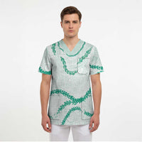 Aloha Lei Mikioi Scrub Top Sage Green Polynesian Tribal Tatau Pattern LT9 - Polynesian Pride
