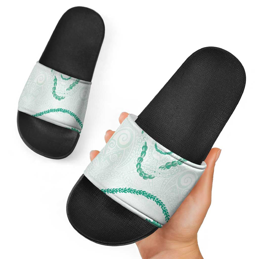 Aloha Lei Mikioi Slide Sandals Sage Green Polynesian Tribal Tatau Pattern - Polynesian Pride