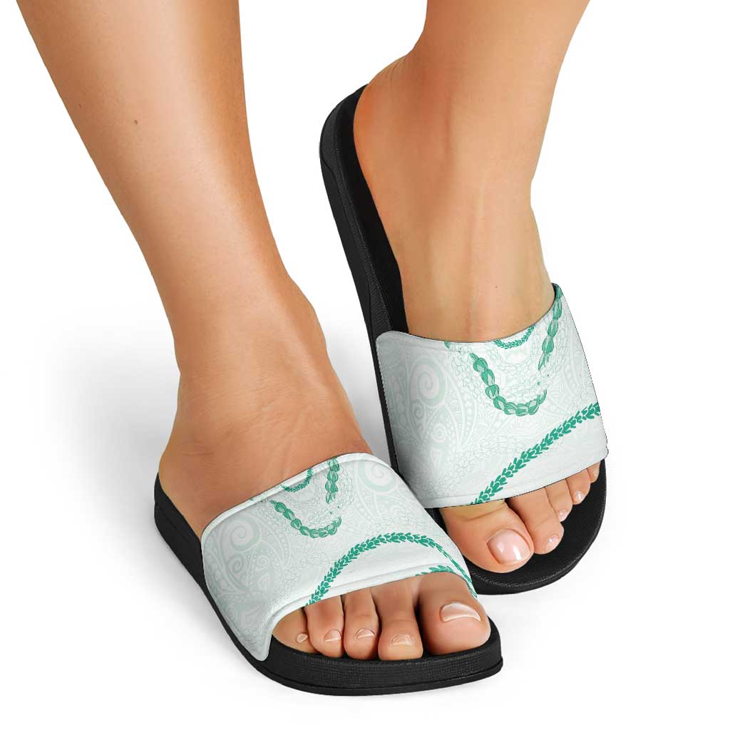 Aloha Lei Mikioi Slide Sandals Sage Green Polynesian Tribal Tatau Pattern - Polynesian Pride