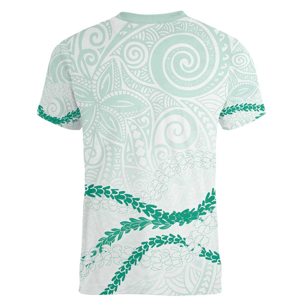 Aloha Lei Mikioi Women V-Neck T-Shirt Sage Green Polynesian Tribal Tatau Pattern LT9 - Polynesian Pride