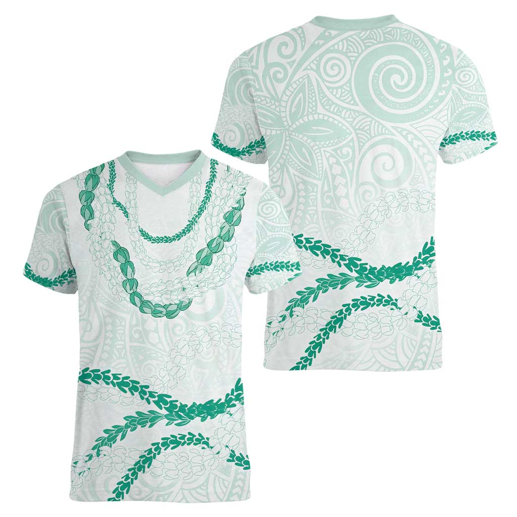 Aloha Lei Mikioi Women V-Neck T-Shirt Sage Green Polynesian Tribal Tatau Pattern LT9 - Polynesian Pride
