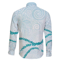Aloha Lei Mikioi Family Matching Long Sleeve Bodycon Dress and Hawaiian Shirt Teal Polynesian Tribal Tatau Pattern LT9 - Polynesian Pride