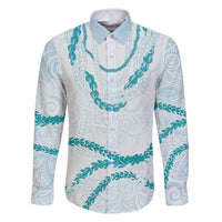 Aloha Lei Mikioi Family Matching Mermaid Dress and Hawaiian Shirt Teal Polynesian Tribal Tatau Pattern LT9 Dad's Shirt - Long Sleeve Teal - Polynesian Pride