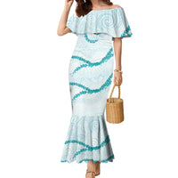 Aloha Lei Mikioi Family Matching Mermaid Dress and Hawaiian Shirt Teal Polynesian Tribal Tatau Pattern LT9 Mom's Dress Teal - Polynesian Pride