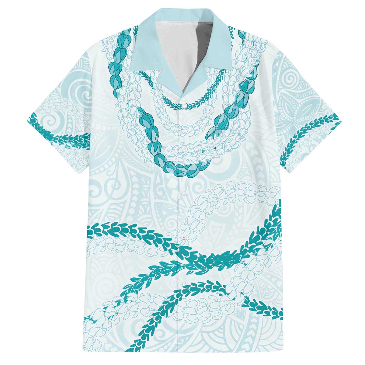 Aloha Lei Mikioi Family Matching Off The Shoulder Long Sleeve Dress and Hawaiian Shirt Teal Polynesian Tribal Tatau Pattern LT9 Dad's Shirt - Short Sleeve Teal - Polynesian Pride