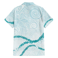 Aloha Lei Mikioi Family Matching Off The Shoulder Long Sleeve Dress and Hawaiian Shirt Teal Polynesian Tribal Tatau Pattern LT9 - Polynesian Pride