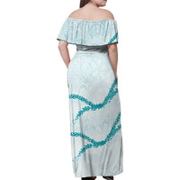 Aloha Lei Mikioi Family Matching Off Shoulder Maxi Dress and Hawaiian Shirt Teal Polynesian Tribal Tatau Pattern LT9 - Polynesian Pride