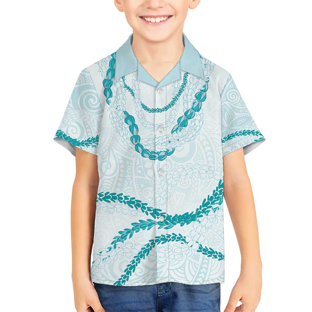 Aloha Lei Mikioi Family Matching Off Shoulder Maxi Dress and Hawaiian Shirt Teal Polynesian Tribal Tatau Pattern LT9 Son's Shirt Teal - Polynesian Pride