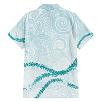 Aloha Lei Mikioi Family Matching Off Shoulder Short Dress and Hawaiian Shirt Teal Polynesian Tribal Tatau Pattern LT9 - Polynesian Pride