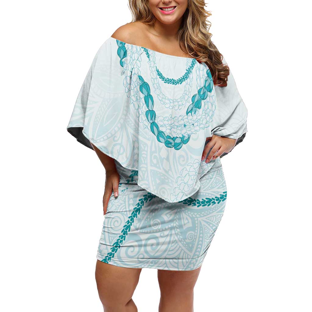 Aloha Lei Mikioi Family Matching Off Shoulder Short Dress and Hawaiian Shirt Teal Polynesian Tribal Tatau Pattern LT9 Mom's Dress Teal - Polynesian Pride
