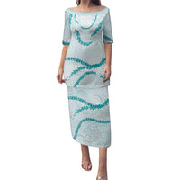 Aloha Lei Mikioi Family Matching Puletasi and Hawaiian Shirt Teal Polynesian Tribal Tatau Pattern LT9 Mom's Dress Teal - Polynesian Pride