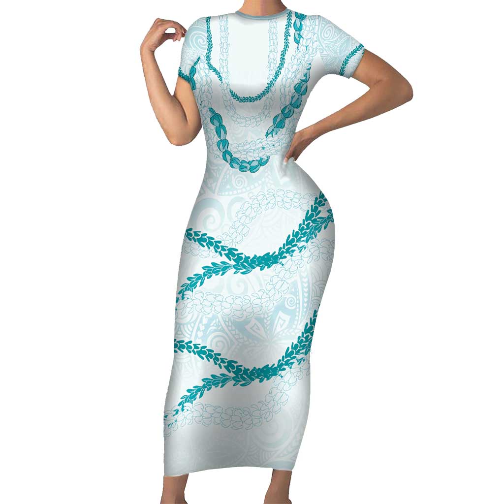 Aloha Lei Mikioi Family Matching Short Sleeve Bodycon Dress and Hawaiian Shirt Teal Polynesian Tribal Tatau Pattern LT9 Mom's Dress Teal - Polynesian Pride