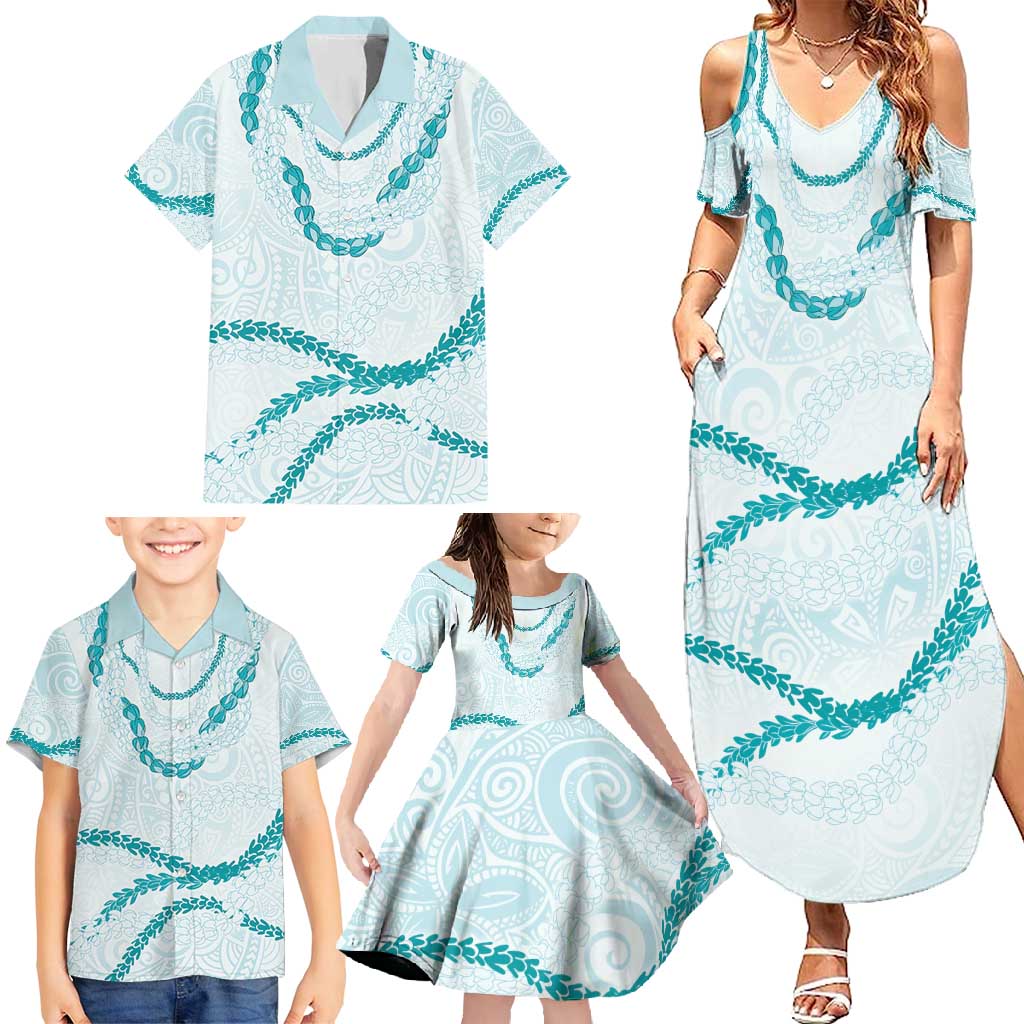 Aloha Lei Mikioi Family Matching Summer Maxi Dress and Hawaiian Shirt Teal Polynesian Tribal Tatau Pattern LT9 - Polynesian Pride