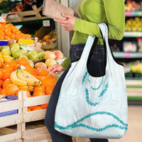 Aloha Lei Mikioi Grocery Bag Teal Polynesian Tribal Tatau Pattern