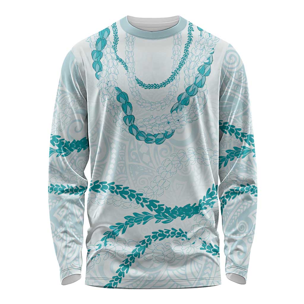 Aloha Lei Mikioi Long Sleeve Shirt Teal Polynesian Tribal Tatau Pattern