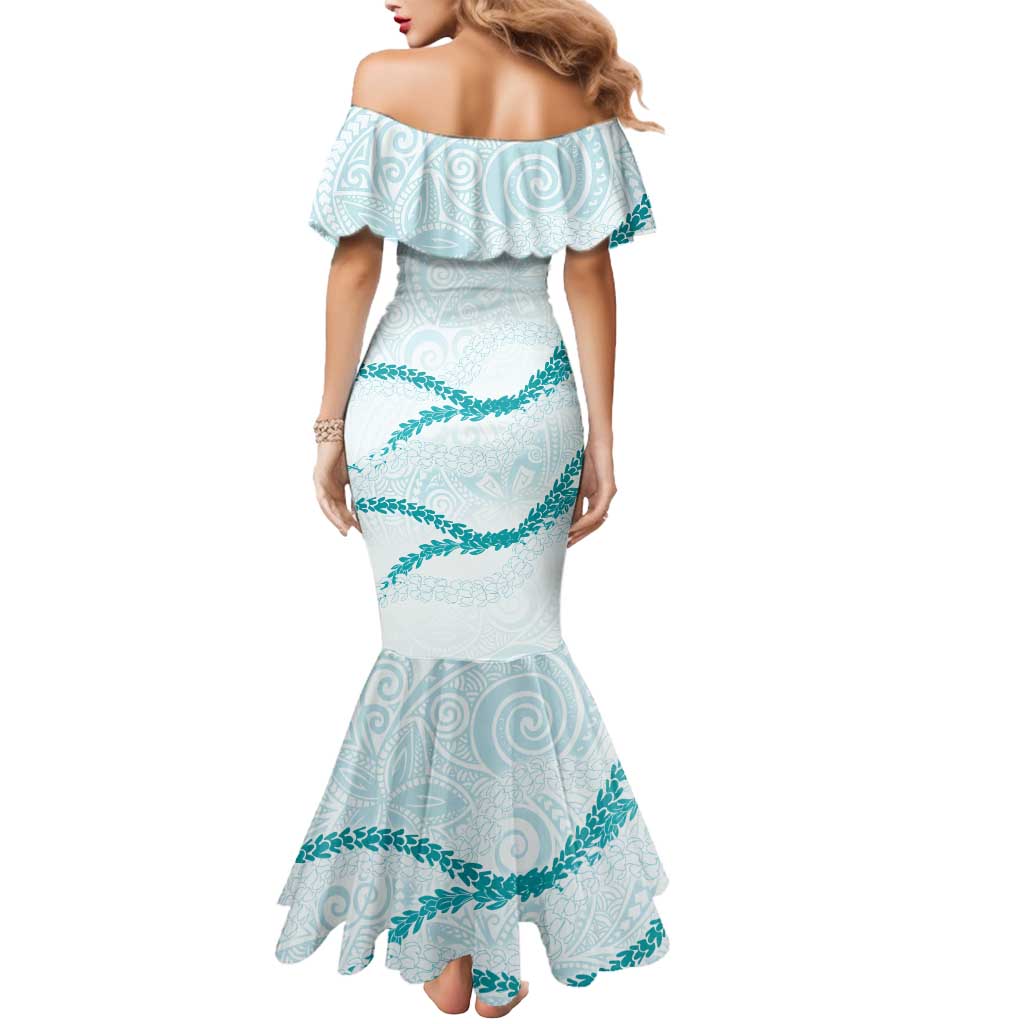 Aloha Lei Mikioi Mermaid Dress Teal Polynesian Tribal Tatau Pattern