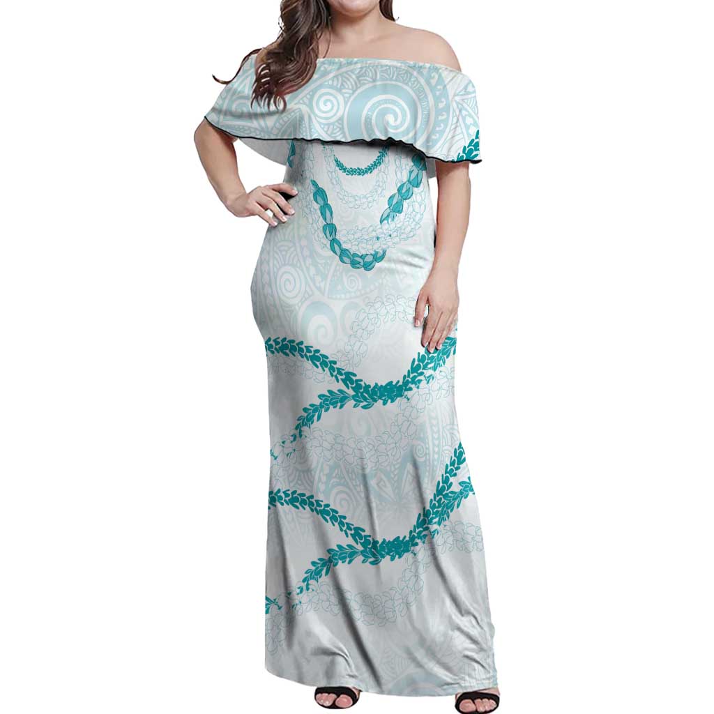 Aloha Lei Mikioi Off Shoulder Maxi Dress Teal Polynesian Tribal Tatau Pattern LT9 Women Teal - Polynesian Pride