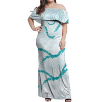 Aloha Lei Mikioi Off Shoulder Maxi Dress Teal Polynesian Tribal Tatau Pattern LT9 Women Teal - Polynesian Pride
