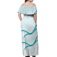 Aloha Lei Mikioi Off Shoulder Maxi Dress Teal Polynesian Tribal Tatau Pattern LT9 - Polynesian Pride