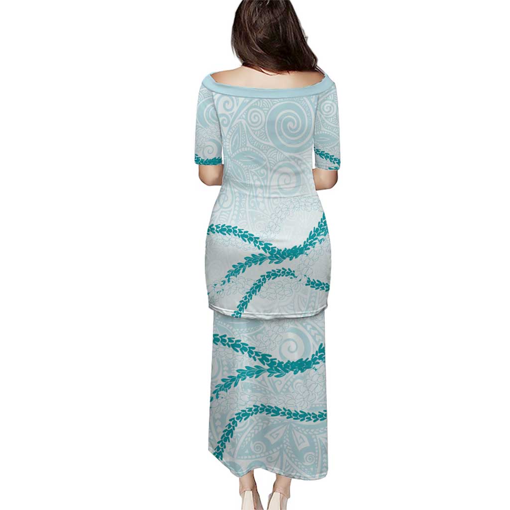 Aloha Lei Mikioi Puletasi Teal Polynesian Tribal Tatau Pattern