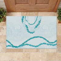 Aloha Lei Mikioi Rubber Doormat Teal Polynesian Tribal Tatau Pattern