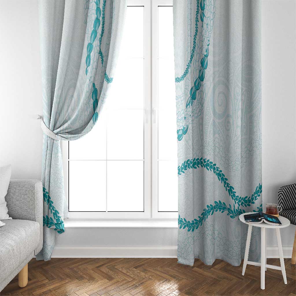 Aloha Lei Mikioi Window Curtain Teal Polynesian Tribal Tatau Pattern