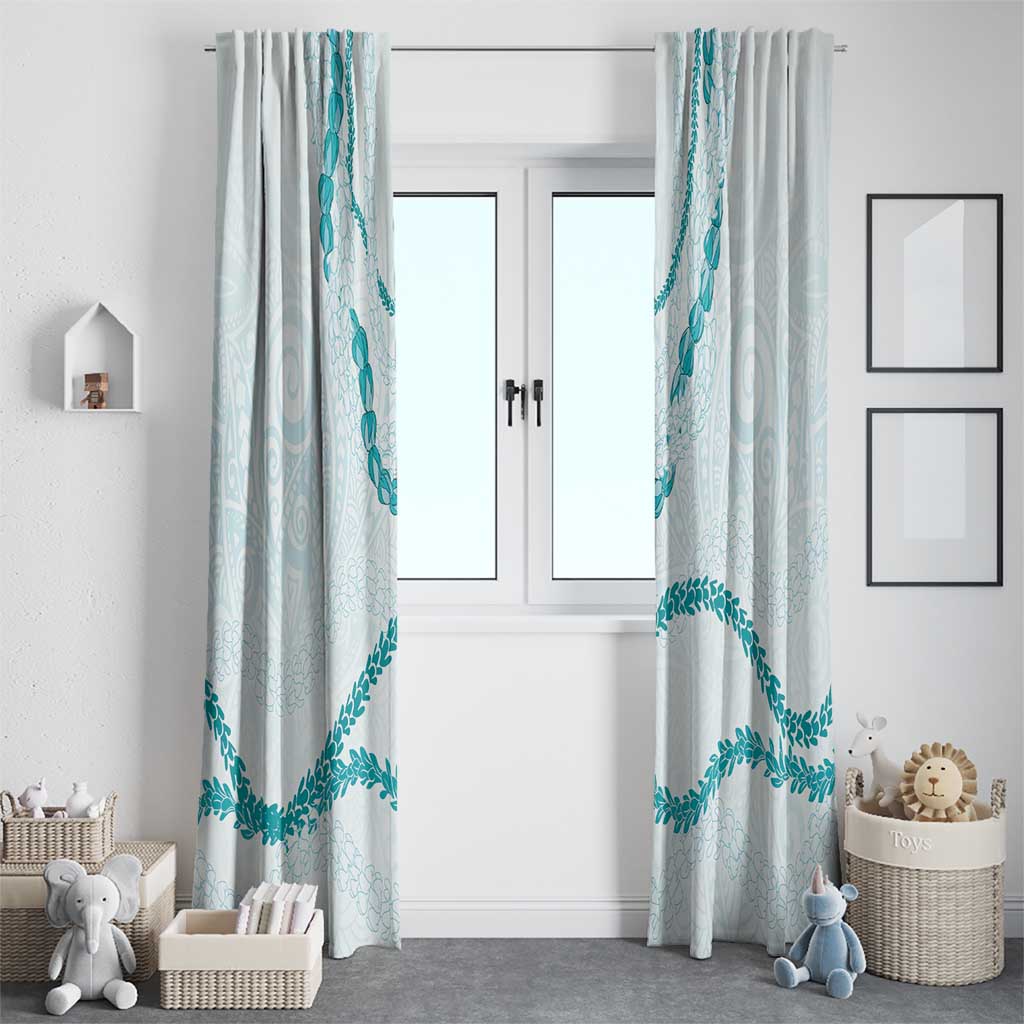 Aloha Lei Mikioi Window Curtain Teal Polynesian Tribal Tatau Pattern