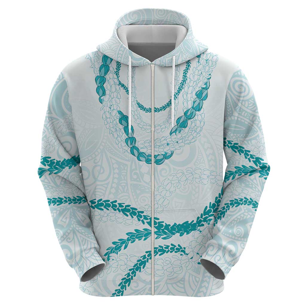 Aloha Lei Mikioi Zip Hoodie Teal Polynesian Tribal Tatau Pattern