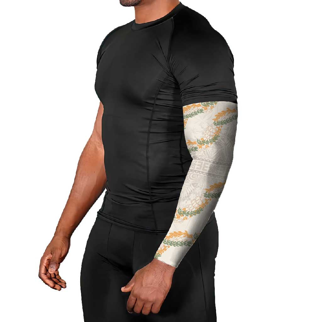 Aloha Pakalana and Puakenikeni Lei Arm Sleeves Beige Hawaiian Pattern - Polynesian Pride