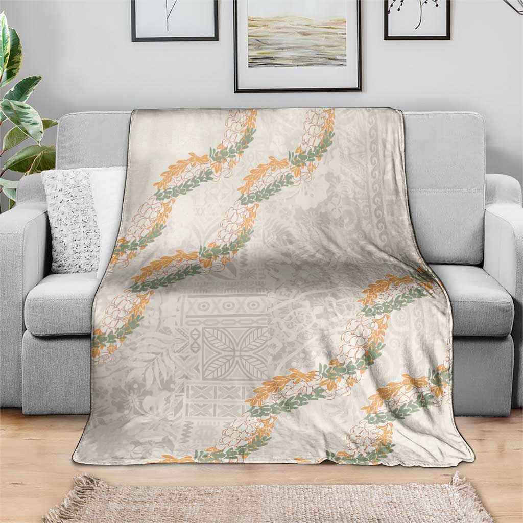 Aloha Pakalana and Puakenikeni Lei Blanket Beige Hawaiian Pattern