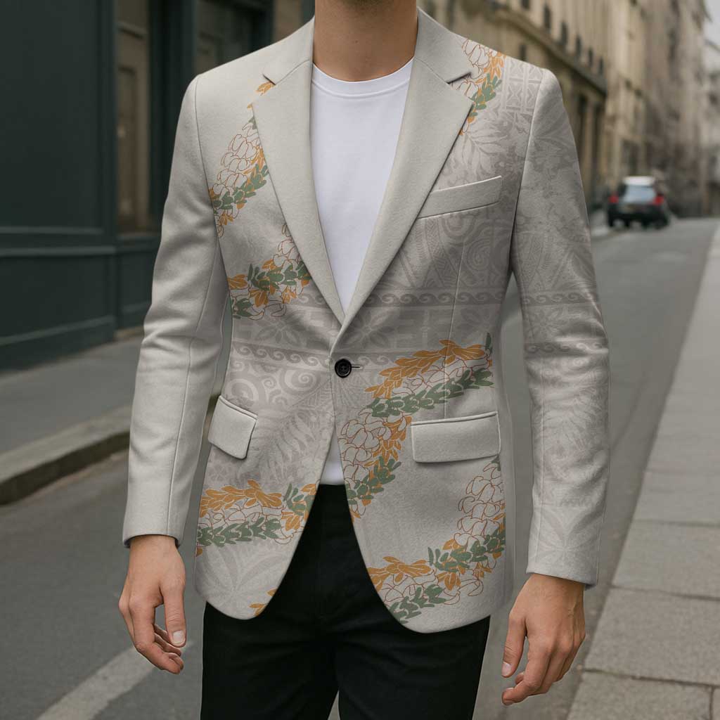Aloha Pakalana and Puakenikeni Lei Blazer Beige Hawaiian Pattern - Polynesian Pride
