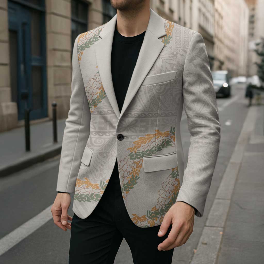 Aloha Pakalana and Puakenikeni Lei Blazer Beige Hawaiian Pattern - Polynesian Pride